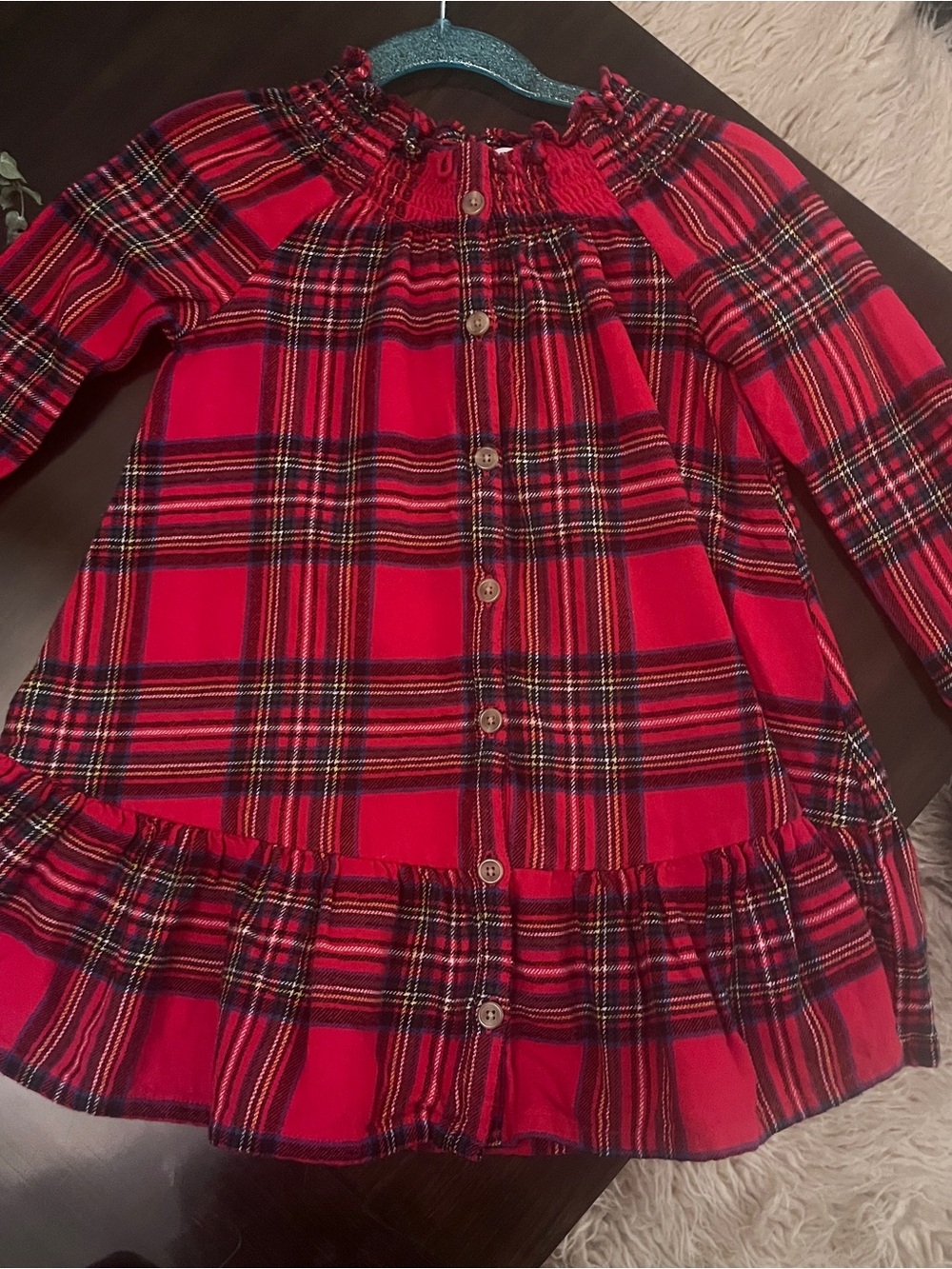 Old Navy Red Plaid Button-Front Ruffle dress